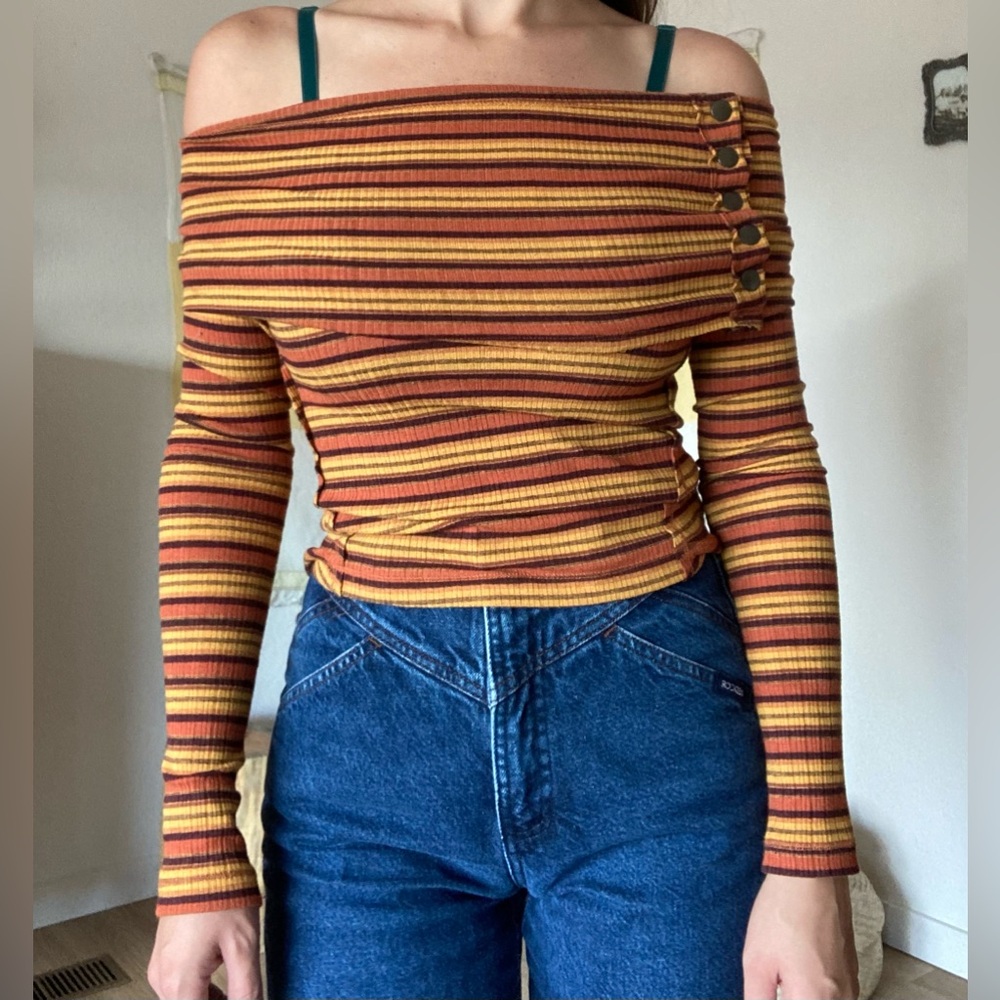 Free people off the shoulder orange and yellow long sleeve